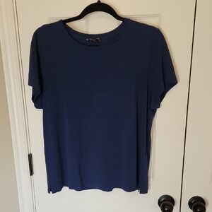 Eileen Fisher Navy Short Sleeve Silk Tee